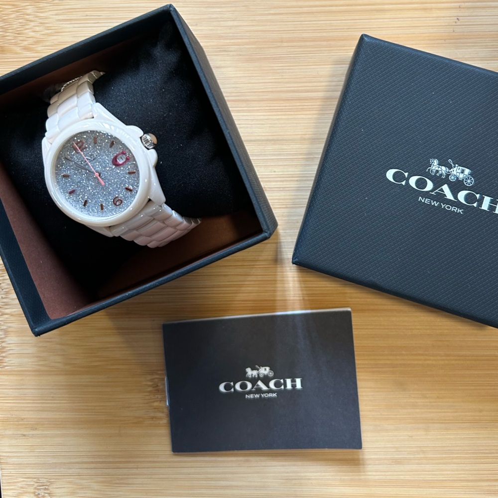 Coach Greyson Watch With 36mm Silver Sparkley Face & Light Pink Ceramic … - Picture 6 of 6